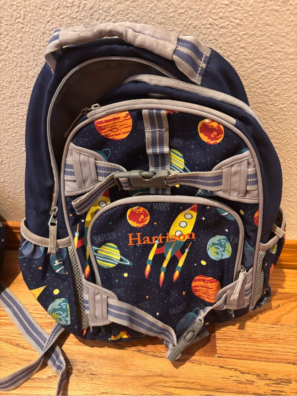 Pottery Barn Kids Space Rocket Backpack - Navy/Gray- Personalized with Harrison